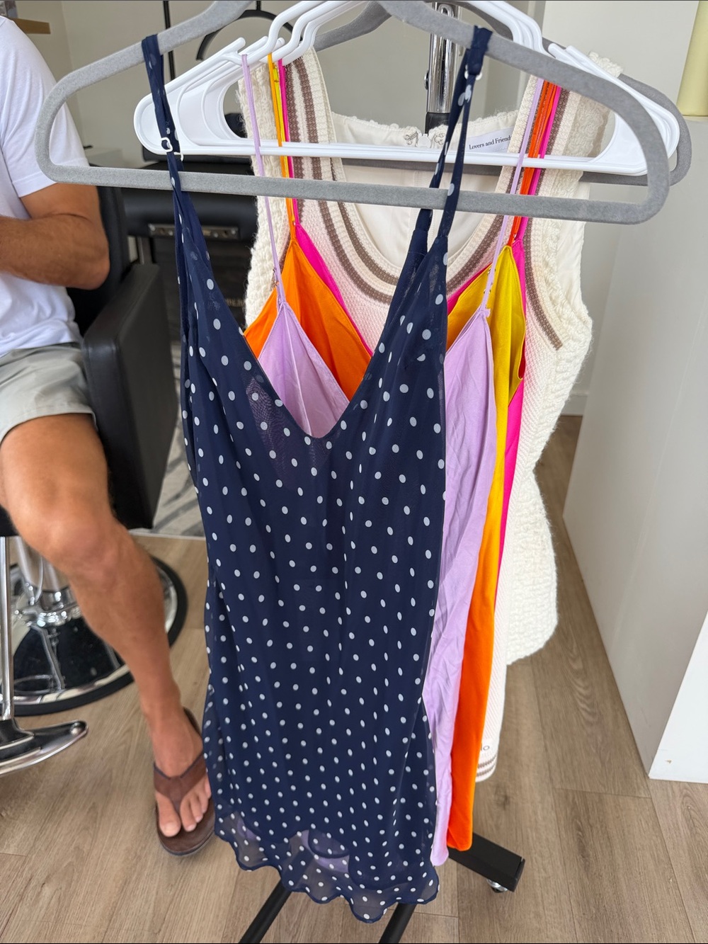 Navy Polka Dot Mini Dress - Sleeveless Slip Style